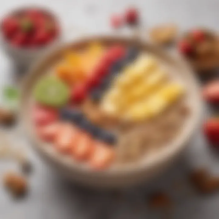 Nutritious smoothie bowl topped with fresh fruits, nuts, and seeds