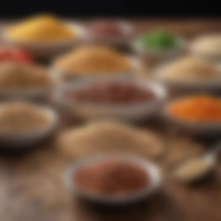 A selection of whole grains and legumes arranged artfully on a dining table.