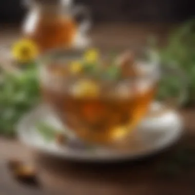 Artistic arrangement of herbal tea with calming herbs