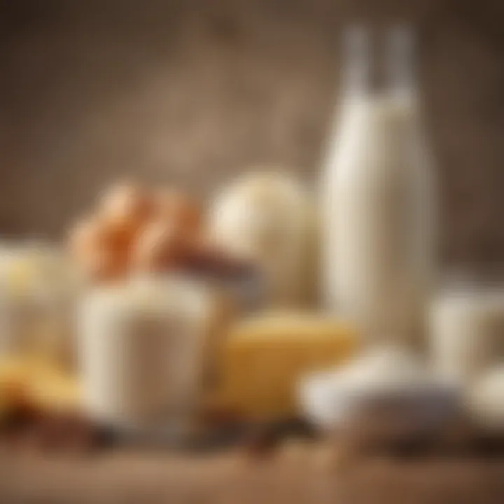 A variety of dairy products showcasing their protein richness.