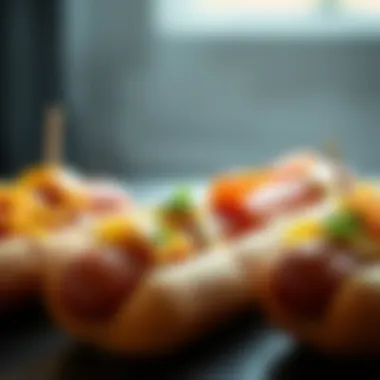 Close-up of unique flavor combinations in hot dog appetizers