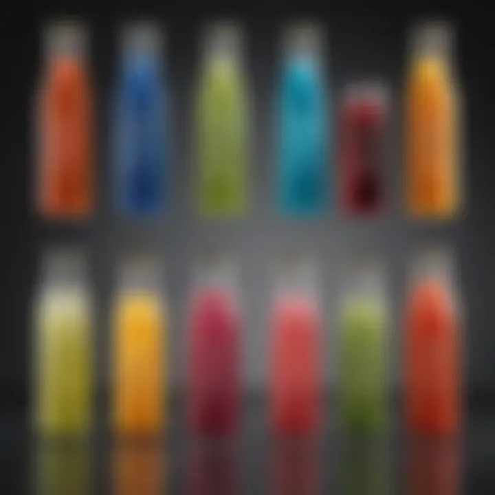 A vibrant array of hydration drinks showcasing various colors and textures