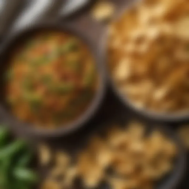 A vibrant display of Hatch chiles alongside a bowl of corn chips