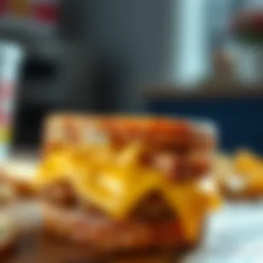 Close-up view of the Grilled Breakfast Sandwich with melted cheese