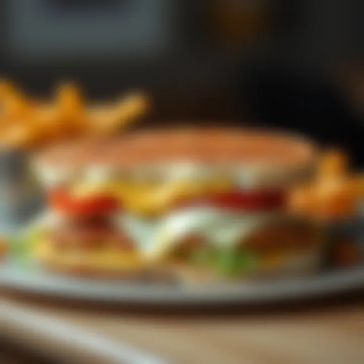 Serving suggestion of the Grilled Breakfast Sandwich with a side of hash browns