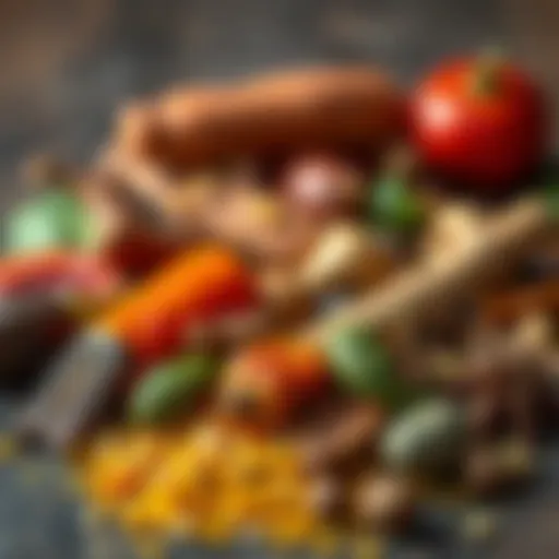 A vibrant array of spices and herbs used in jerk sauce