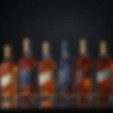 A selection of Johnnie Walker whisky bottles showcasing the variety from Red Label to Blue Label.