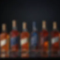 A selection of Johnnie Walker whisky bottles showcasing the variety from Red Label to Blue Label.