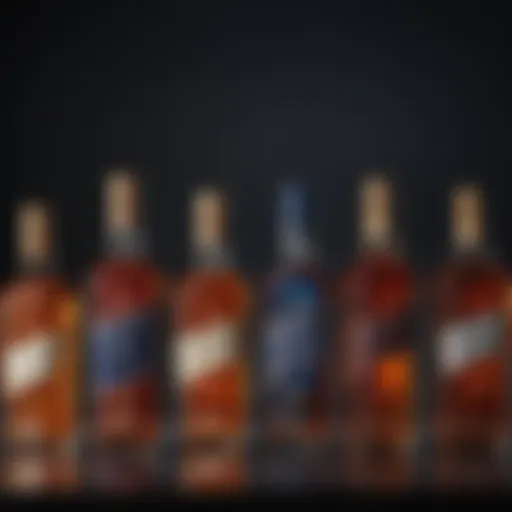 A selection of Johnnie Walker whisky bottles showcasing the variety from Red Label to Blue Label.