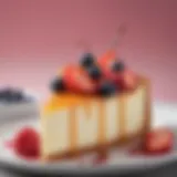 A slice of Junior's Cheesecake garnished with fruit.