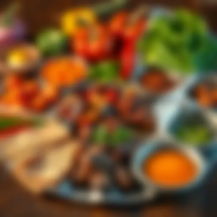 A colorful spread of KBBQ ingredients ready for rice paper wrapping