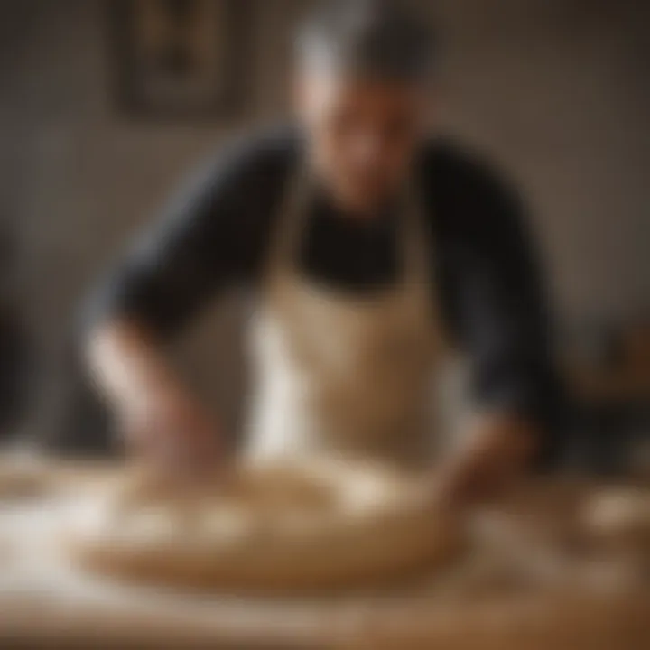 An artisan cook skillfully shaping the dough for Ktown Pizza