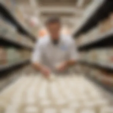 A person inspecting the quality of ricotta cheese in a Walmart aisle