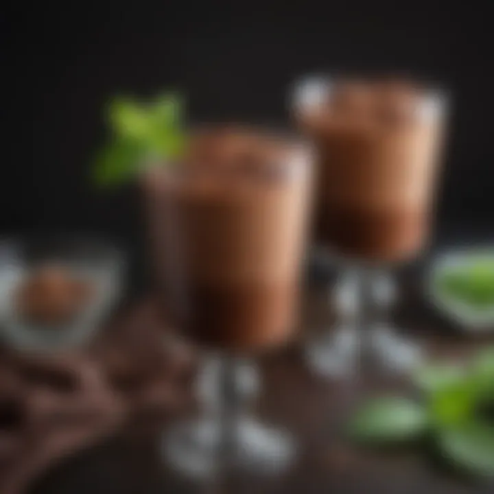 Decadent chocolate mousse presented in elegant glassware with fresh mint