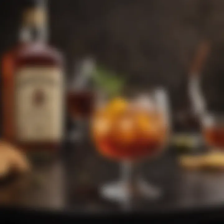 Innovative bourbon cocktail with unique garnishes and glassware