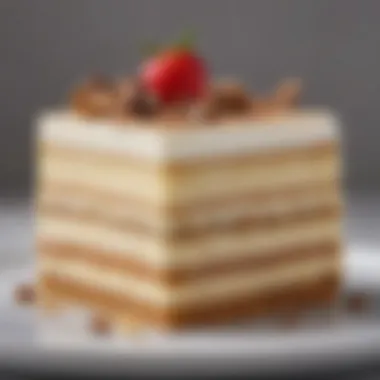 A close-up of a slice of Momofuku Milk Bar cake, emphasizing its decadent layers and rich flavors.