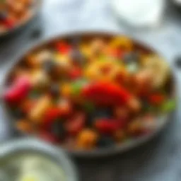 A vibrant platter of fusion cuisine featuring unique spices and colors.