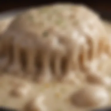 A close-up of the texture of no salt gravy, highlighting its smooth and glossy appearance