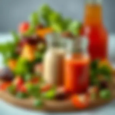 Balancing Flavors in Dressings A creative display showing the balance of flavors in no sugar added dressings.