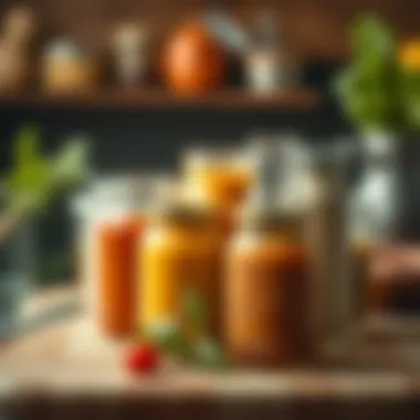 Artistic Display of No Sugar Added Dressings An artistic arrangement of various no sugar added salad dressings in glass jars.