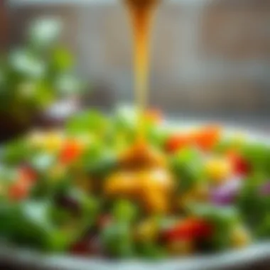 Vibrant Salad with Dressing A vibrant salad drizzled with a homemade no sugar added dressing.