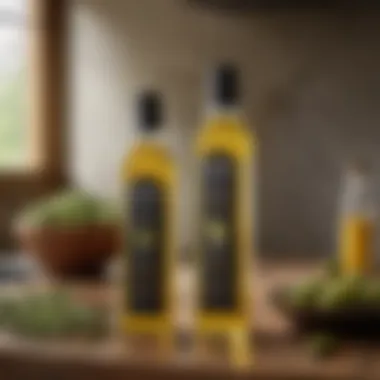 Elegant bottle of non-aerosol olive oil spray on a rustic kitchen counter