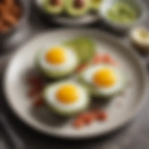 Avocado and eggs on a plate showcasing a keto-friendly snack