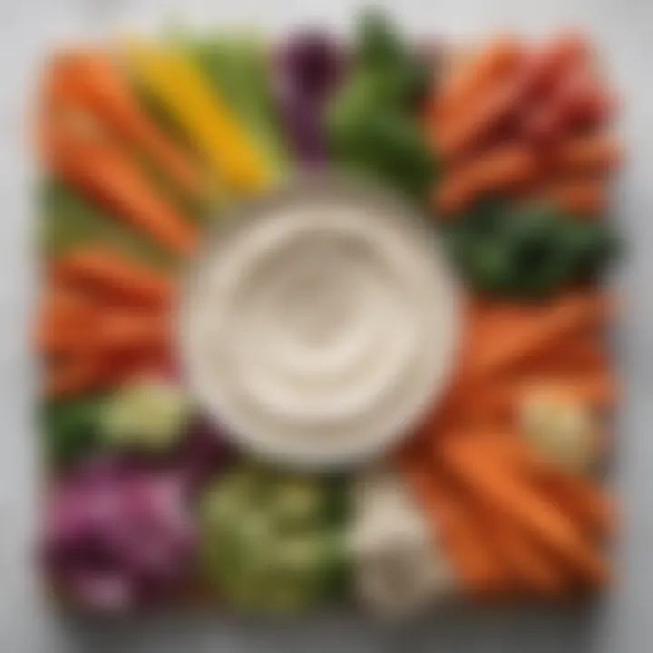 Colorful array of vegetables and keto dip, representing healthy snacking