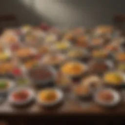 A colorful assortment of under 600 calorie meals displayed on a table.