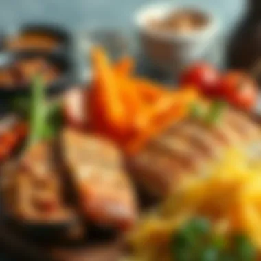 A selection of protein options including legumes and fish