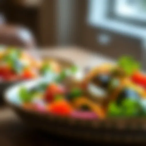 A vibrant salad with fresh vegetables and a sprinkle of seeds