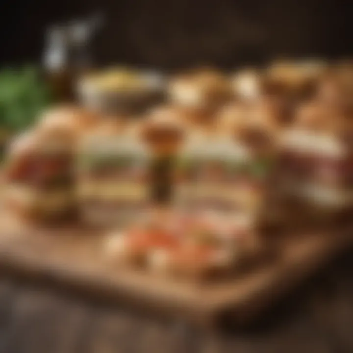 An array of Olive Garden sandwiches displayed on a rustic wooden table.