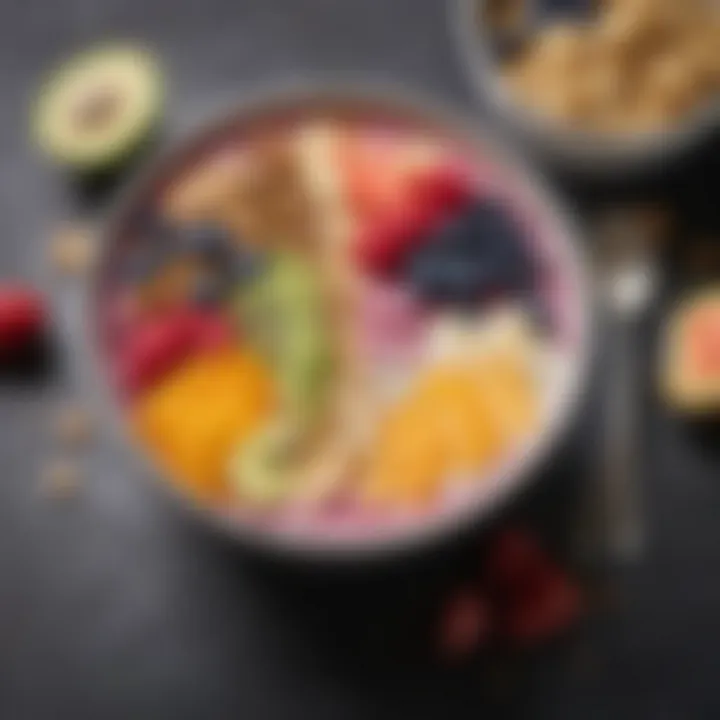 A close-up of a colorful smoothie bowl highlighting healthy ingredients