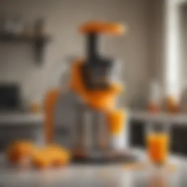 The Orange Crush Juicer in action, extracting juice from oranges with precision.