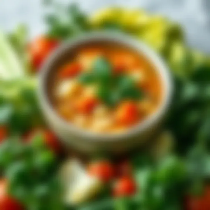 Nutrient-Rich Cabbage Soup A vibrant bowl of cabbage soup surrounded by fresh vegetables