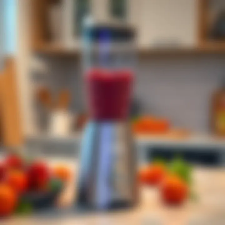 Close-up of a sleek personal blender on a kitchen countertop