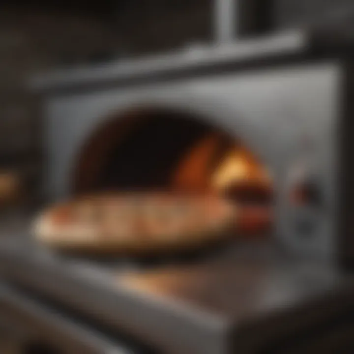 A close-up view of pizza oven features and controls.