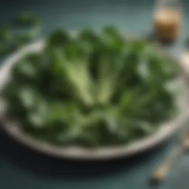 Fresh green vegetables like spinach, kale, and broccoli arranged artistically on a plate