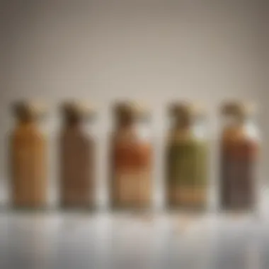 An array of seeds including chia, flaxseed, and pumpkin seeds displayed in small glass jars