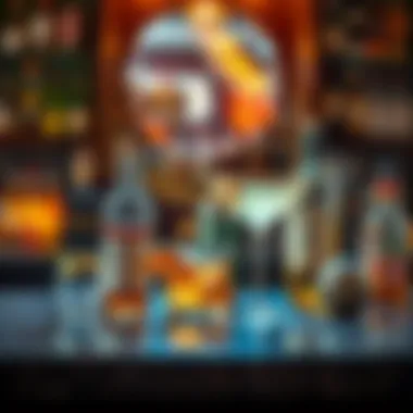 Artistic arrangement of cocktail ingredients on a bar counter