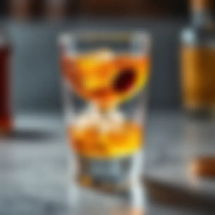Elegant whiskey glass with a cocktail and ice