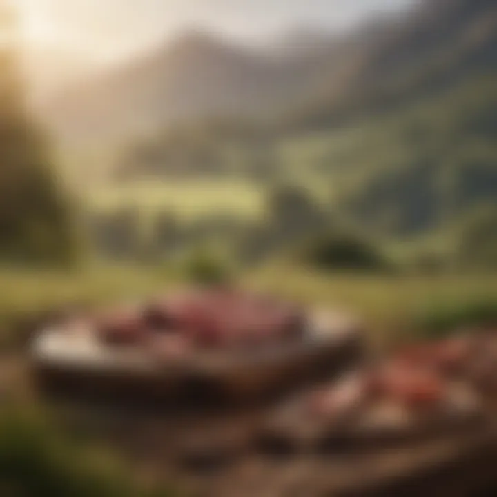 A backdrop of a serene landscape symbolizing ethical sourcing of game meat