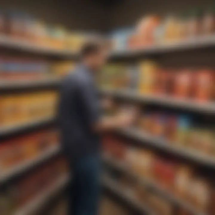 A customer examining unique gourmet items on the shelf