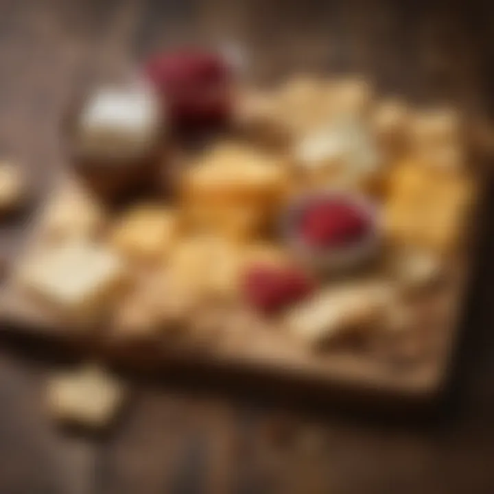 Artfully arranged cheese and crackers on a wooden board