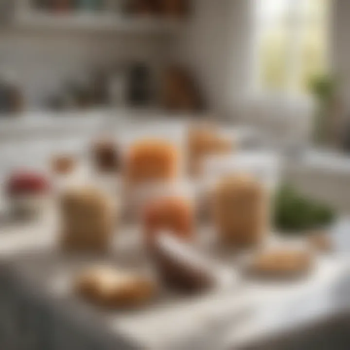 A kitchen scene featuring reusable plastic snack bags organized neatly, highlighting sustainable kitchen practices.