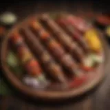 A vibrant display of various Turkish kebabs on a wooden platter