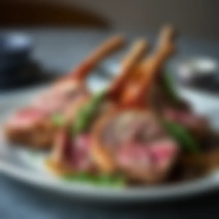 Elegant Presentation of Leg of Lamb Steaks Plate of beautifully arranged leg of lamb steaks with herbs