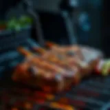 Sizzling leg of lamb steaks on a grill
