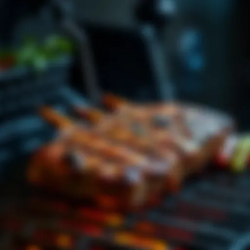 Sizzling leg of lamb steaks on a grill