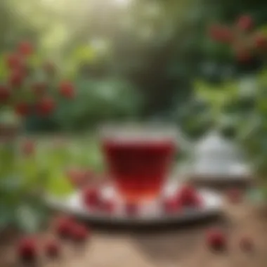 A serene setting of Rubus tea being enjoyed in a garden, reflecting its cultural significance.